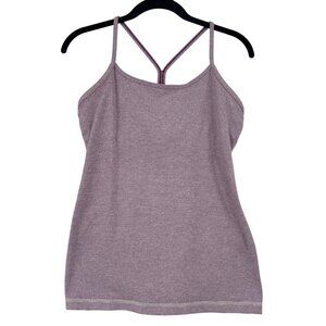 Lululemon Power Y Tank Top Size 8 Heathered Purple Stripe Strappy Back Shelf Bra